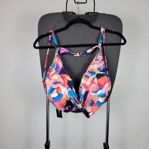 La Blanca Women's Blue Wrap Underwire Push Up Top Swimwear Size 16